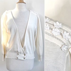 Vintage 80s cream flower shoulder detail cardigan